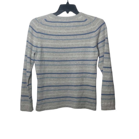 Pure 8/10 Long Sleeve Sparkle Sweater Stripe 98% Cashmere 2 Metal Fibre Gray Blu - Picture 5 of 5